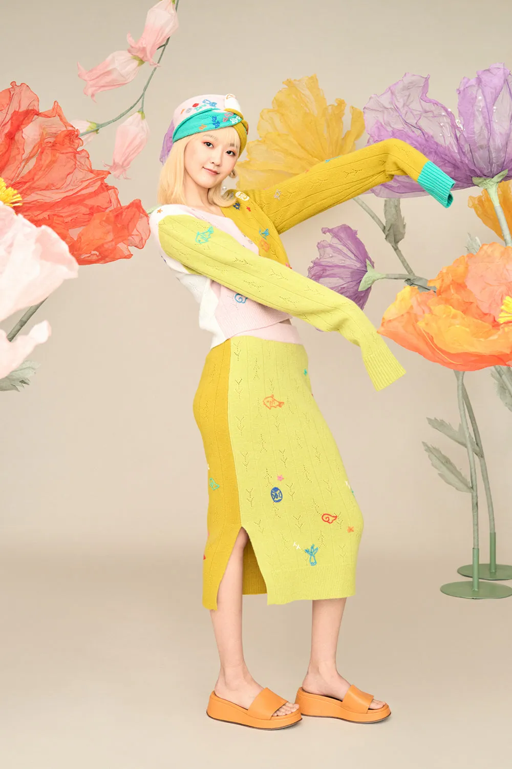 Curious Midi Skirt in Matcha/Turmeric Lambswool