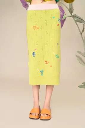 Curious Midi Skirt in Matcha/Turmeric Lambswool
