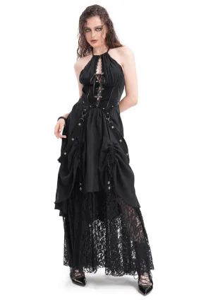 Dark Gothic Layered Dress with Lace and Corset Details