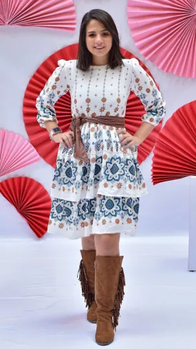 Floral Ruffled Dress- White