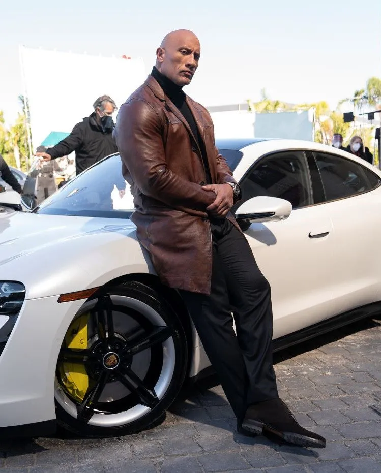 Red Notice Look Decadent Leather Coat Worn by Dwayne Johnson | Red Notice Dwayne Johnson Leather Coat