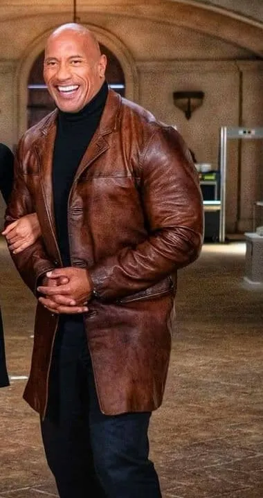 Red Notice Look Decadent Leather Coat Worn by Dwayne Johnson | Red Notice Dwayne Johnson Leather Coat