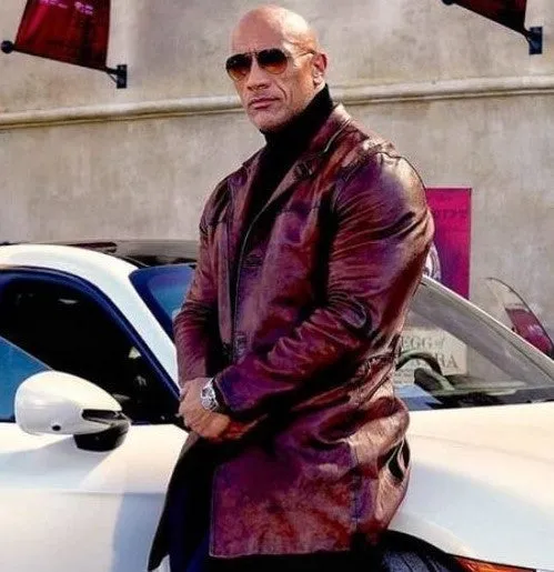 Red Notice Look Decadent Leather Coat Worn by Dwayne Johnson | Red Notice Dwayne Johnson Leather Coat