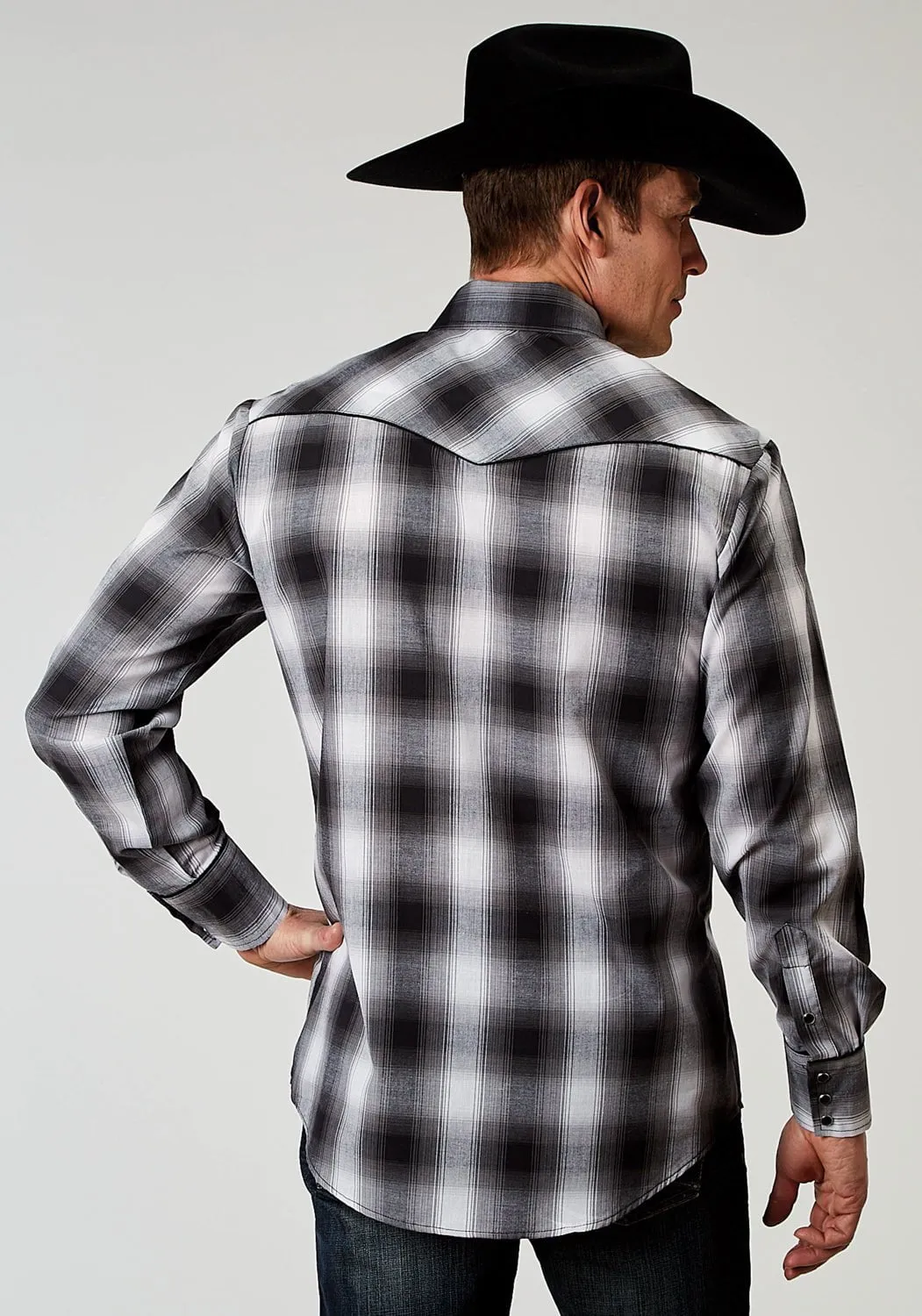 Roper Mens Cactus Plaid Black Cotton Blend L/S Shirt