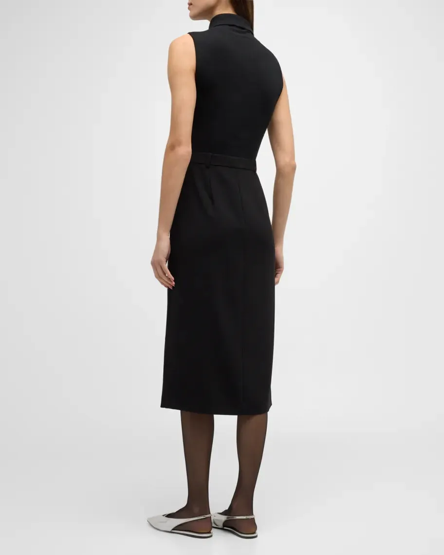Theory Funnel Neck Mixed Media Midi Dress