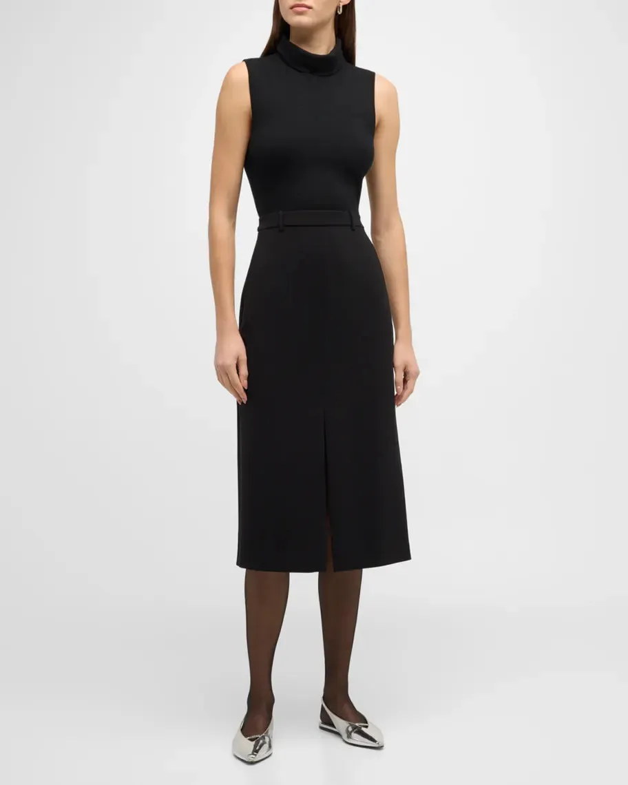 Theory Funnel Neck Mixed Media Midi Dress